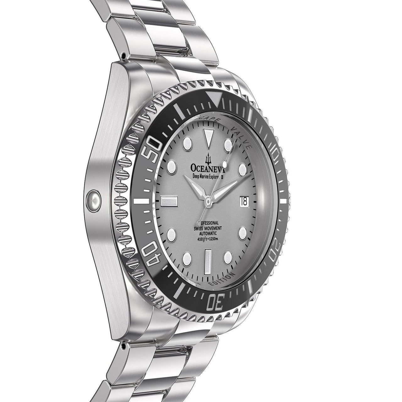 Oceaneva Men's Deep Marine Explorer II 1250M Pro Diver Watch Gray - BKII200SVST 1000M, 1250M, 316L Stainless Steel Watch, Automatic Watch, BGW9 Swiss-Superluminova, Ceramic Bezel, Dive Watch, Sw200-1 Swiss Automatic Movement