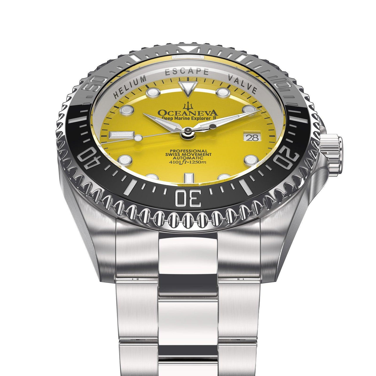 Oceaneva Men's Deep Marine Explorer II 1250M Pro Diver Watch Yellow - BKII200YLST 1000M, 1250M, 316L Stainless Steel Watch, Automatic Watch, BGW9 Swiss-Superluminova, Ceramic Bezel, Dive Watch, Sw200-1 Swiss Automatic Movement