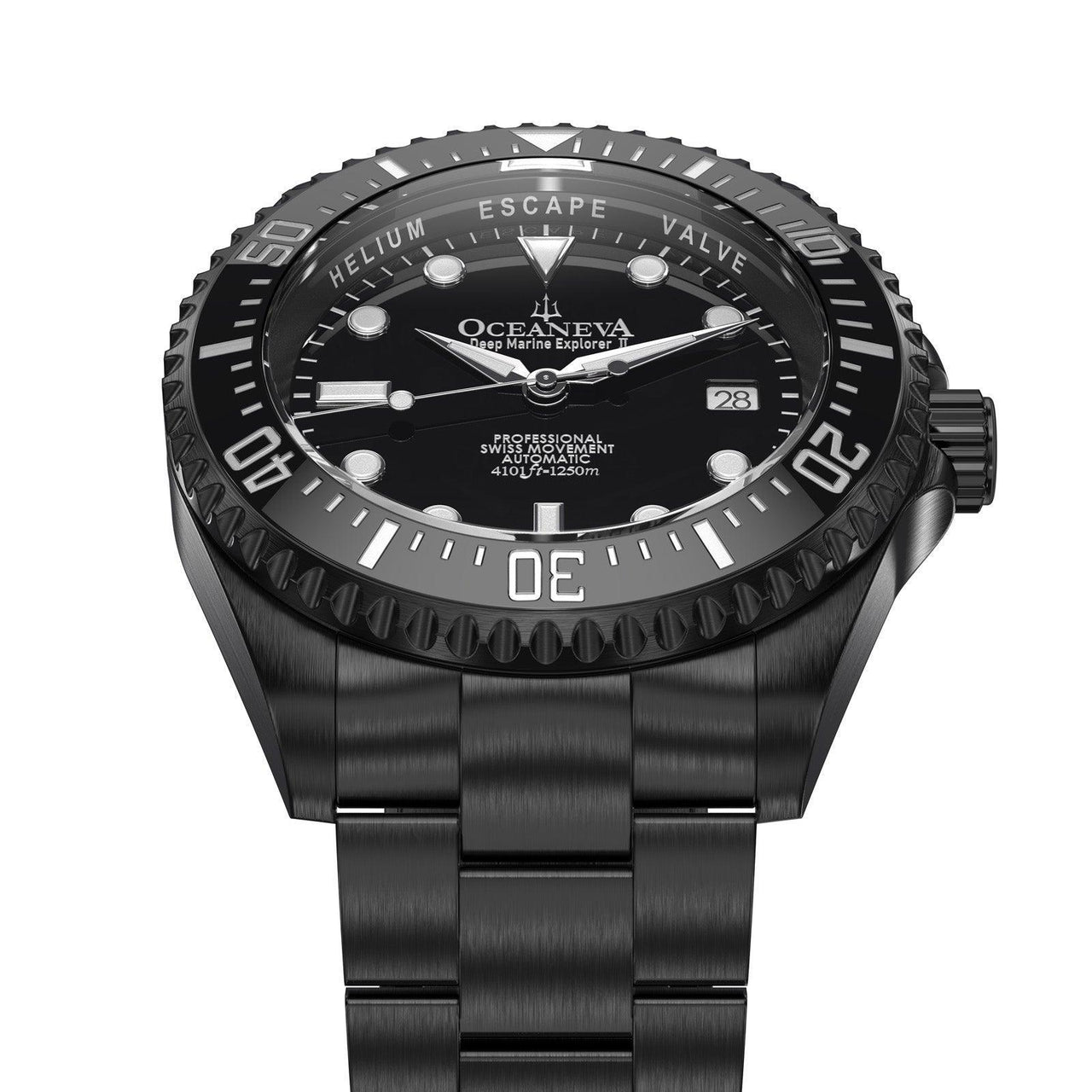 Oceaneva Men's Deep Marine Explorer II 1250M Pro Diver Watch Black Dial Black IP - BKIIB-BKIP 1000M, 1250M, 316L Stainless Steel Watch, Automatic Watch, BGW9 Swiss-Superluminova, Ceramic Bezel, Dive Watch, Sw200-1 Swiss Automatic Movement
