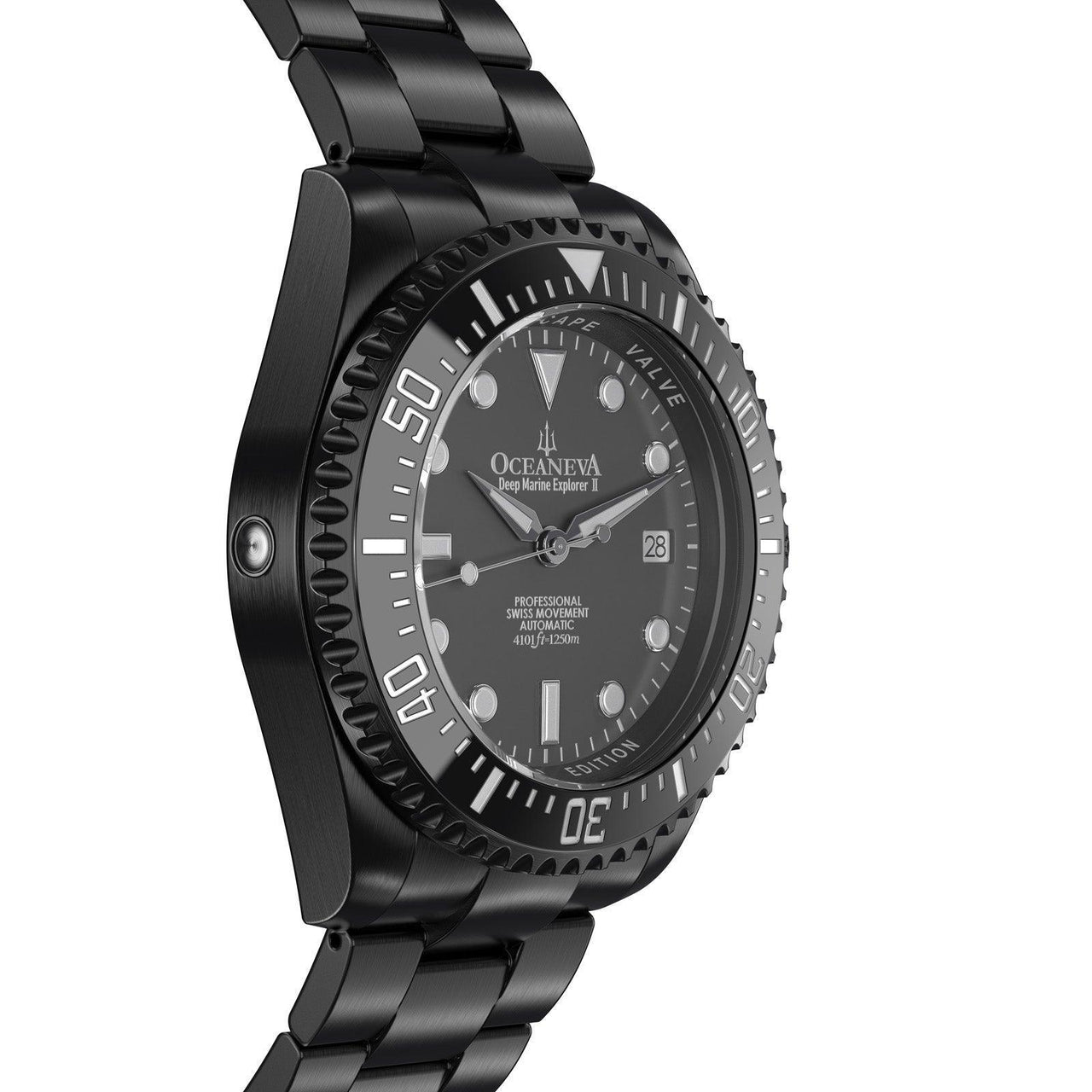 Oceaneva Men's Deep Marine Explorer II 1250M Pro Diver Watch Gray Dial Black IP - BKIIGMG-BKIP 1000M, 1250M, 316L Stainless Steel Watch, Automatic Watch, BGW9 Swiss-Superluminova, Ceramic Bezel, Dive Watch, Sw200-1 Swiss Automatic Movement