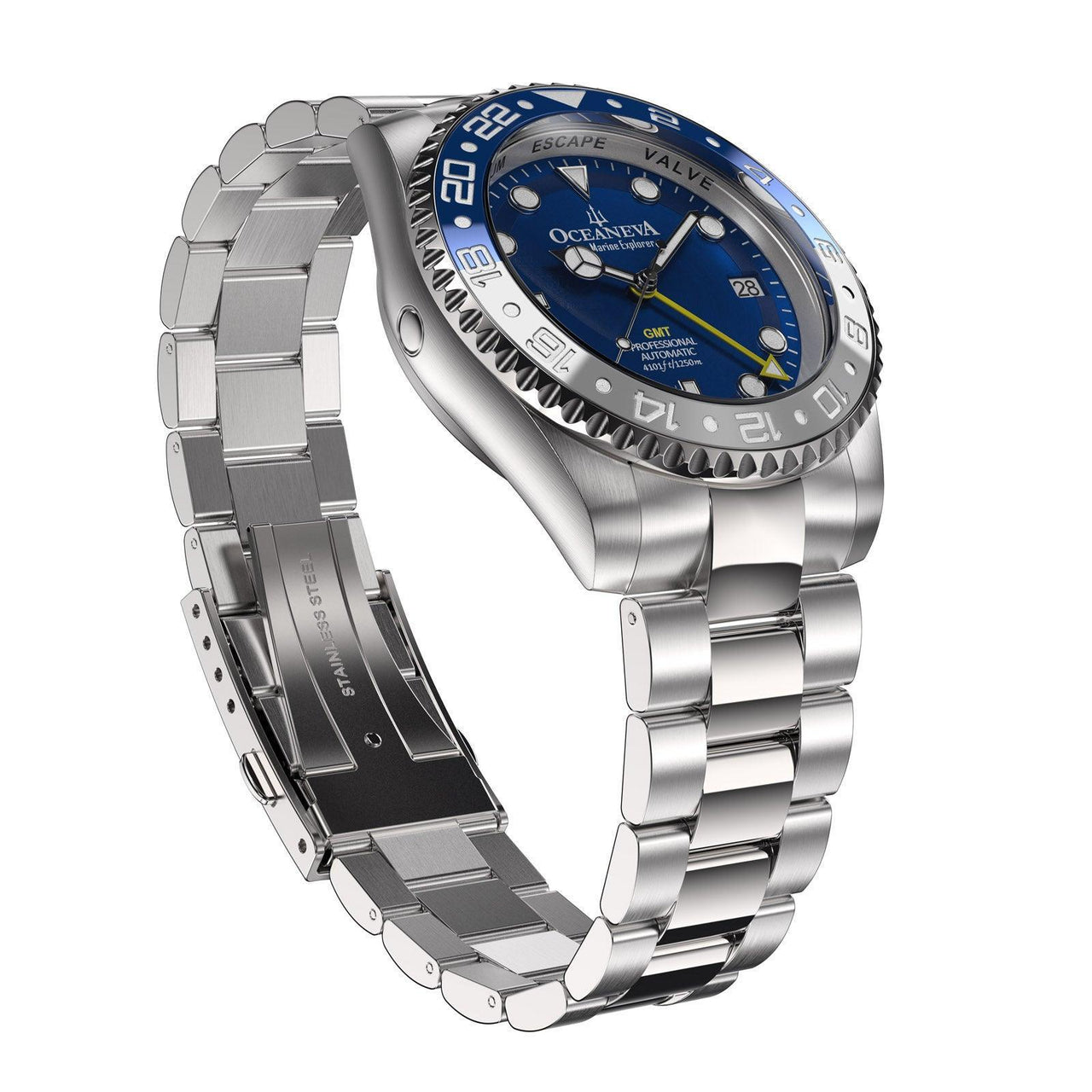 Oceaneva Automatic GMT Watch - Deep Marine Explorer Diver Watch - BL.BL.NH.WH.GMT.ST automatic GMT watch, Automatic watches, Diver GMT, GMT Dive Watch, men's gmt watches