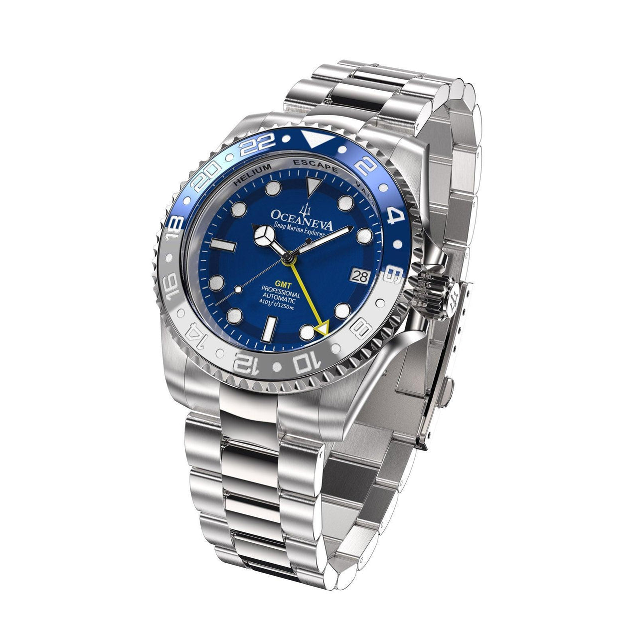 Oceaneva Automatic GMT Watch - Deep Marine Explorer Diver Watch - BL.BL.NH.WH.GMT.ST automatic GMT watch, Automatic watches, Diver GMT, GMT Dive Watch, men's gmt watches