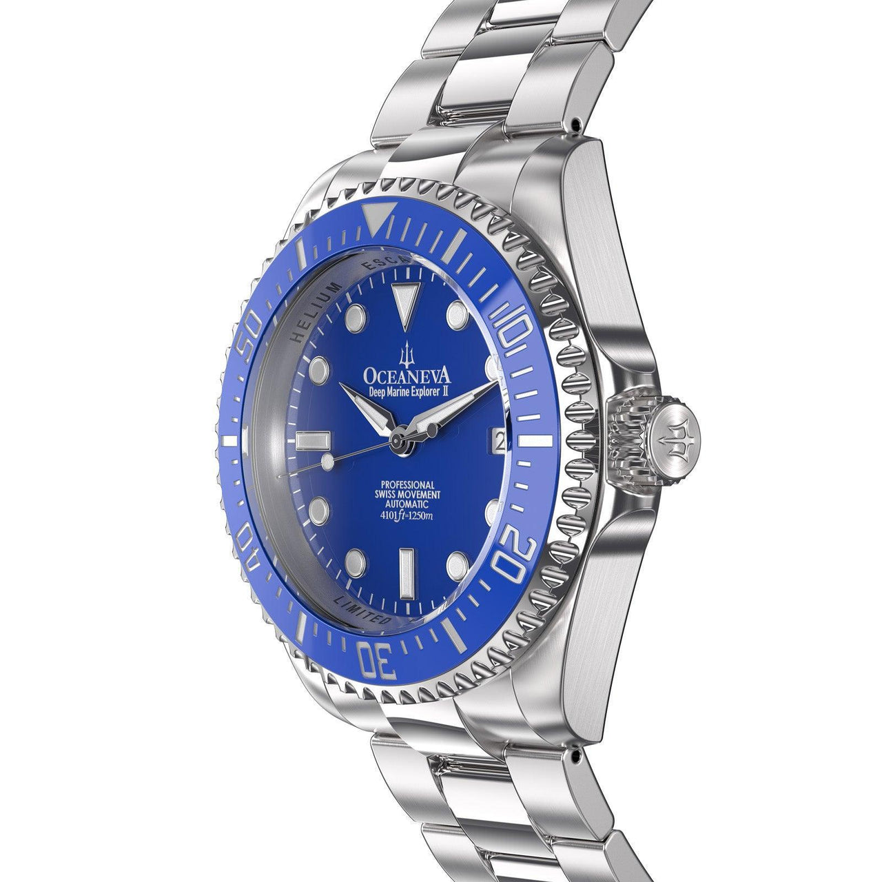 Oceaneva Men's Deep Marine Explorer II 1250M Pro Diver Watch Blue - BLII200BLST 1000M, 1250M, 316L Stainless Steel Watch, Automatic Watch, BGW9 Swiss-Superluminova, Ceramic Bezel, Dive Watch, Sw200-1 Swiss Automatic Movement