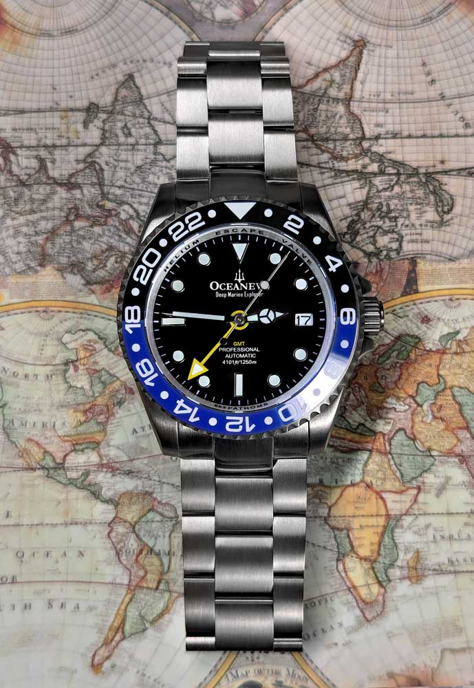 41 Hour Power Reserve capability of Oceaneva Titanium GMT Watch