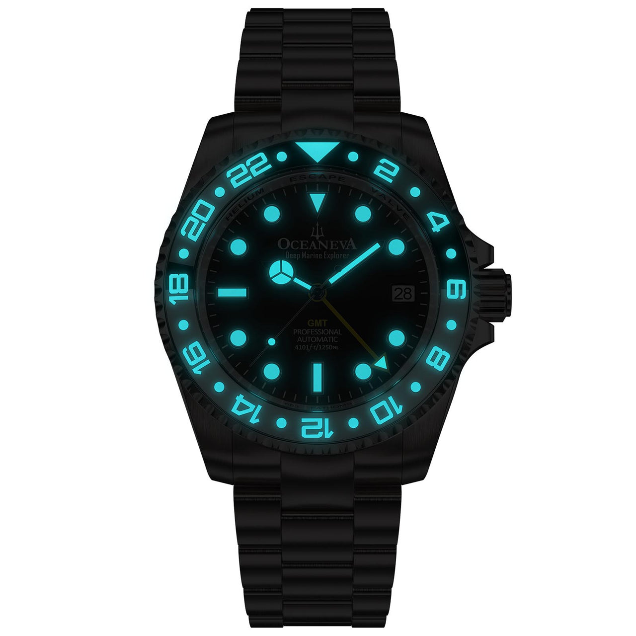 Oceaneva™ Men's GMT TITANIUM Automatic Deep Marine Explorer 1250M Black & White Ceramic Bezel Watch
