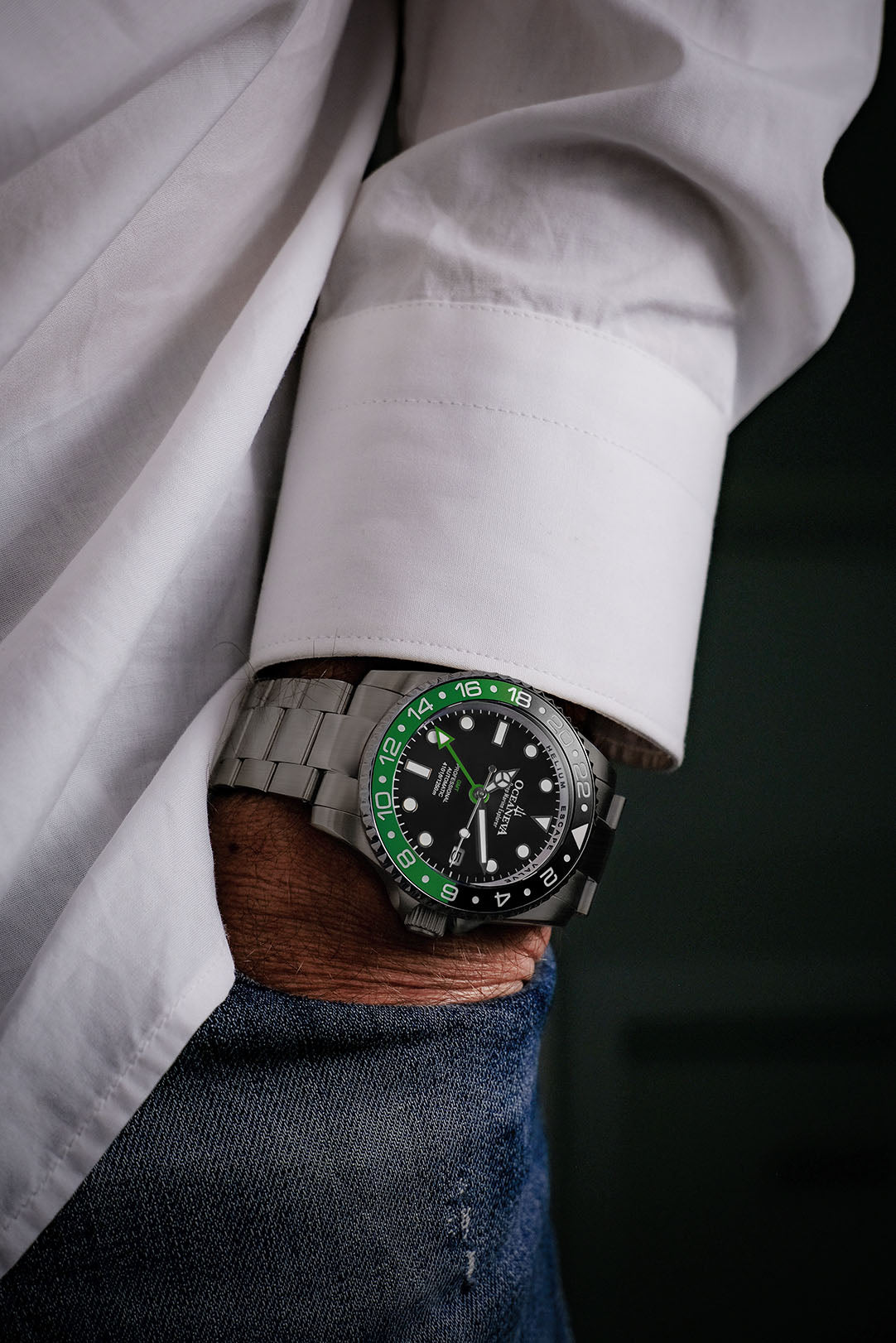 Oceaneva™ Men's GMT TITANIUM Automatic Deep Marine Explorer 1250M Black Green Bezel Watch
