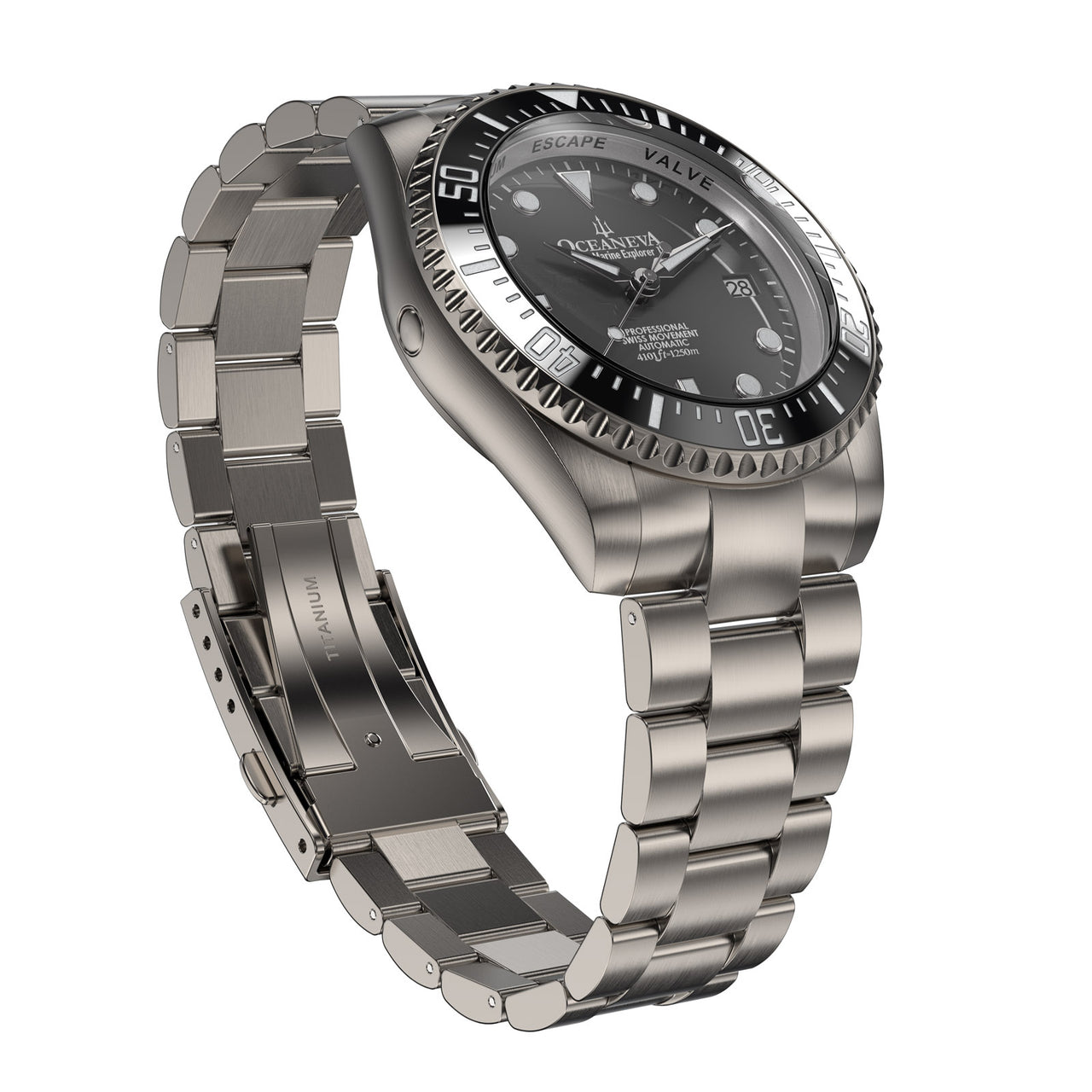 Oceaneva™ Men's Deep Marine Explorer II 1250M Titanium Watch Gun Metal Gray Dial