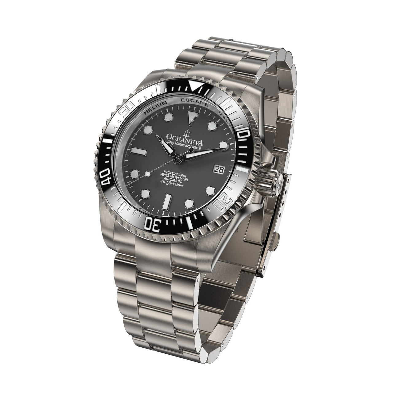 Oceaneva™ Men's Deep Marine Explorer II 1250M Titanium Watch Gun Metal Gray Dial
