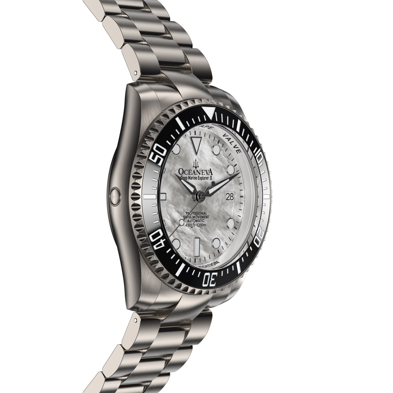 Oceaneva™ Men's Deep Marine Explorer II 1250M Titanium Watch White Mother Of Pearl