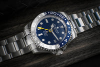 Thumbnail for Oceaneva™ Men's GMT Automatic Deep Marine Explorer 1250M Pro Diver Blue Dial Silver Bezel Watch