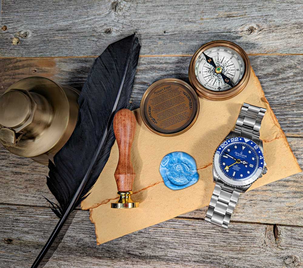 Oceaneva Titanium Watch with blue and white ceramic bezel