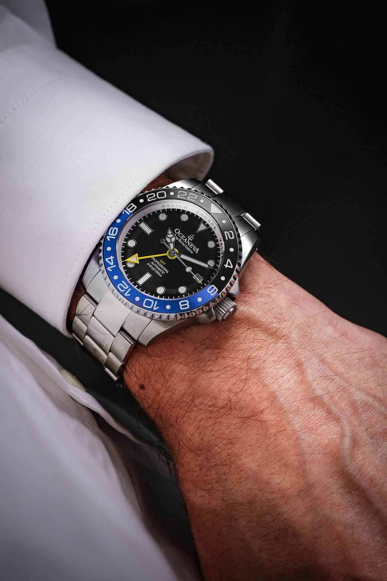 Oceaneva™ Men's GMT Automatic Deep Marine Explorer 1250M Pro Diver Black Dial Watch
