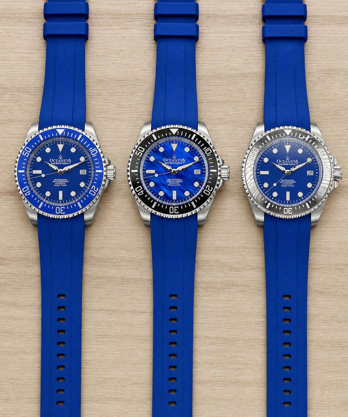 Blue FKM rubber straps on blue dial watches