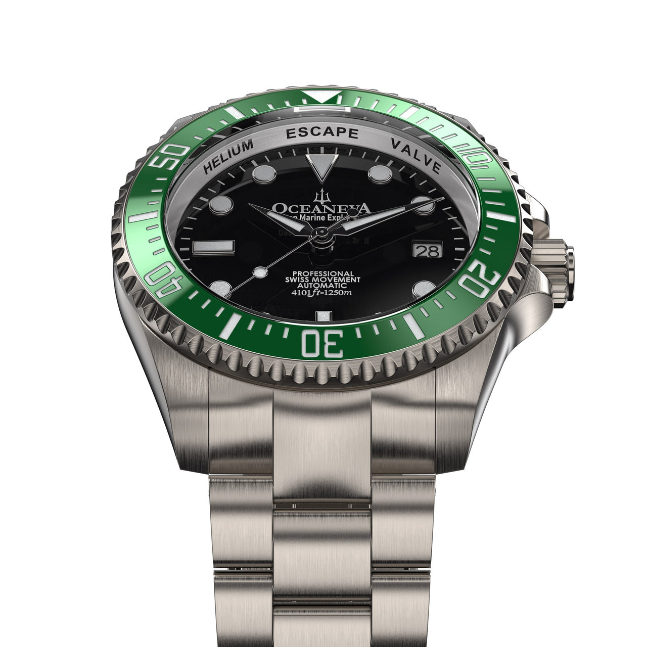 Oceaneva™ Men's Deep Marine Explorer II 1250M Titanium Watch Black and Green