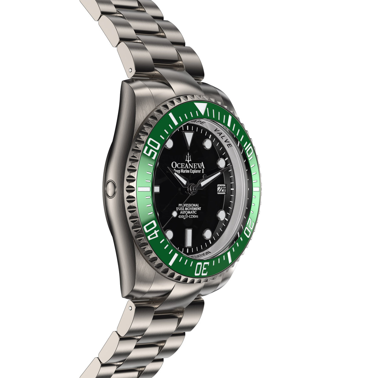 Oceaneva™ Men's Deep Marine Explorer II 1250M Titanium Watch Black and Green