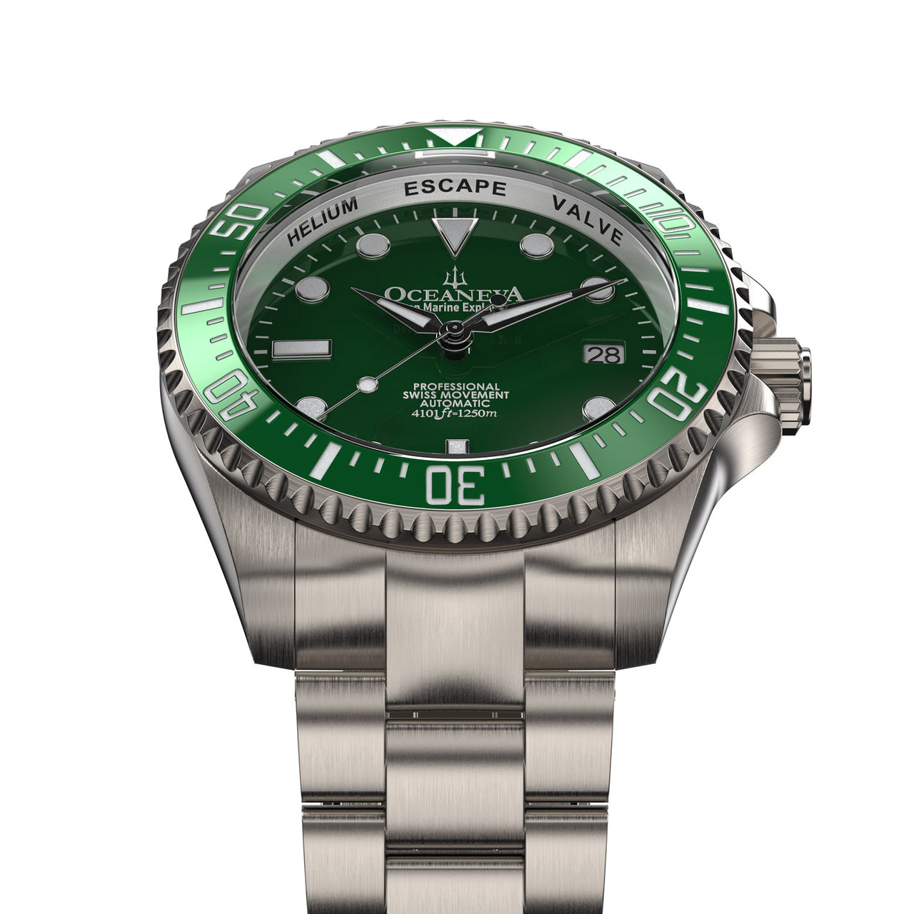 Oceaneva™ Men's Deep Marine Explorer II 1250M Titanium Watch Green and Green