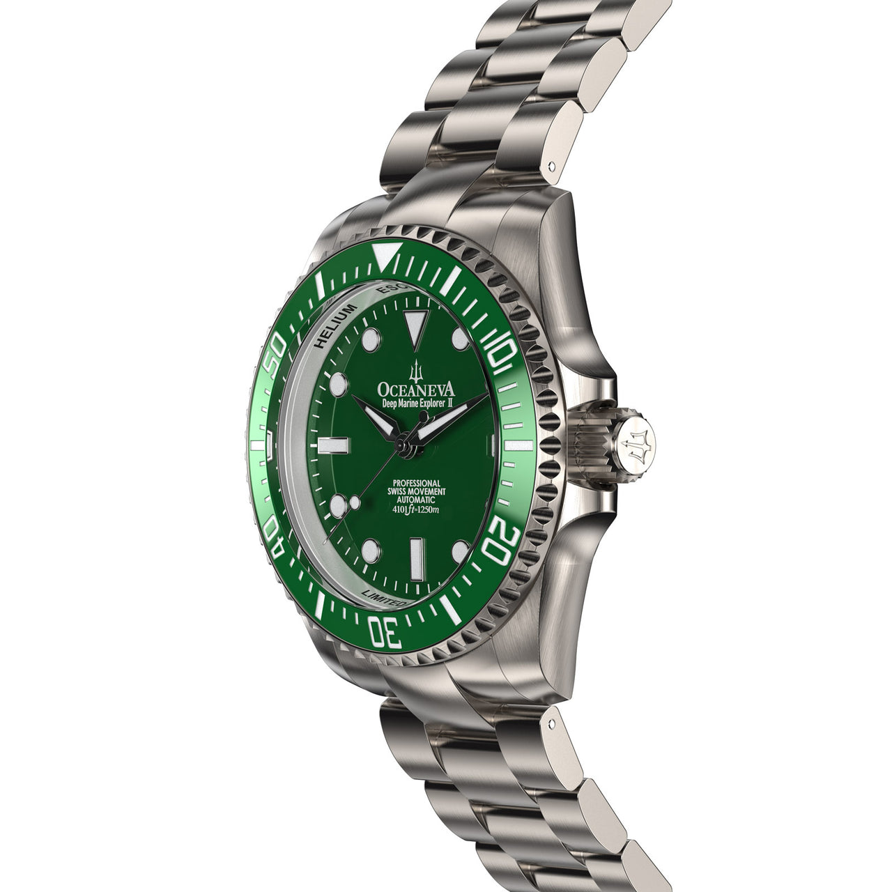 Oceaneva™ Men's Deep Marine Explorer II 1250M Titanium Watch Green and Green