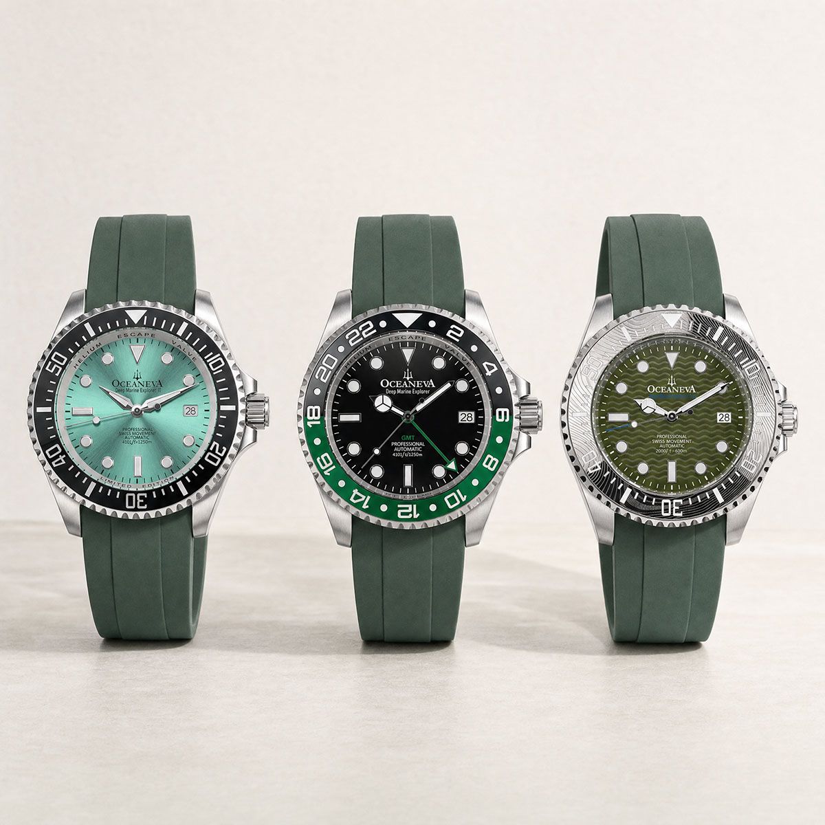 Oceaneva with FKM rubber green straps