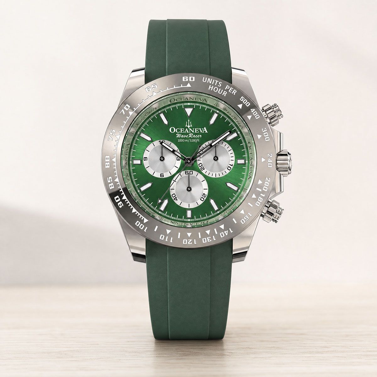 Chrono watch with FKM rubber green straps