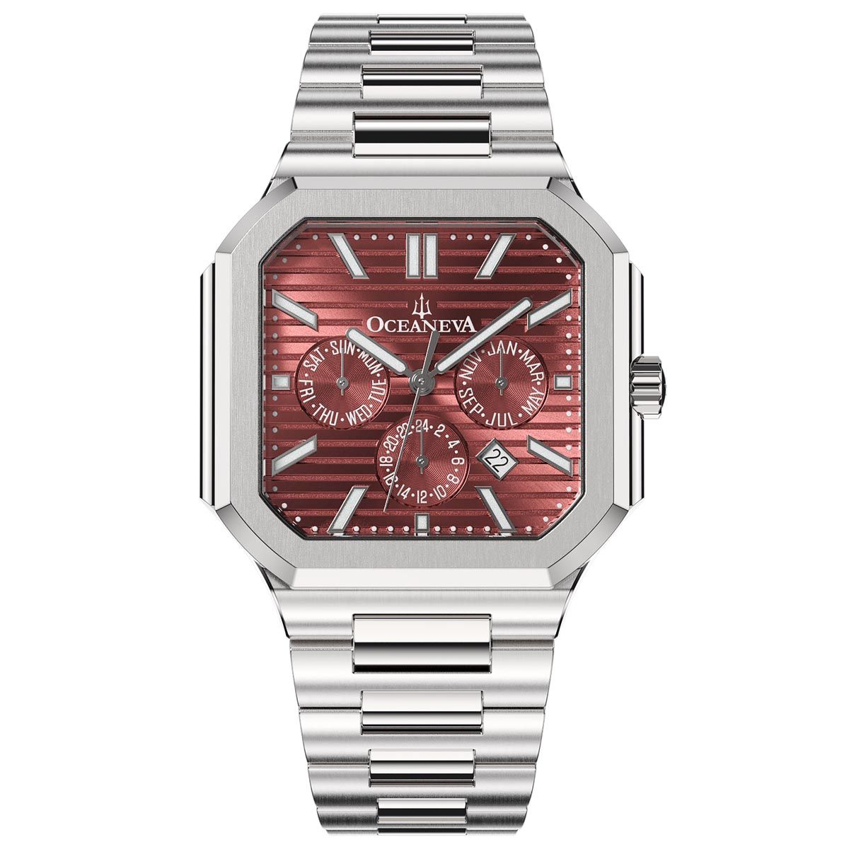 Oceaneva Mens Tenuis Automatic Calendar Thin Watch Burgundy Dial