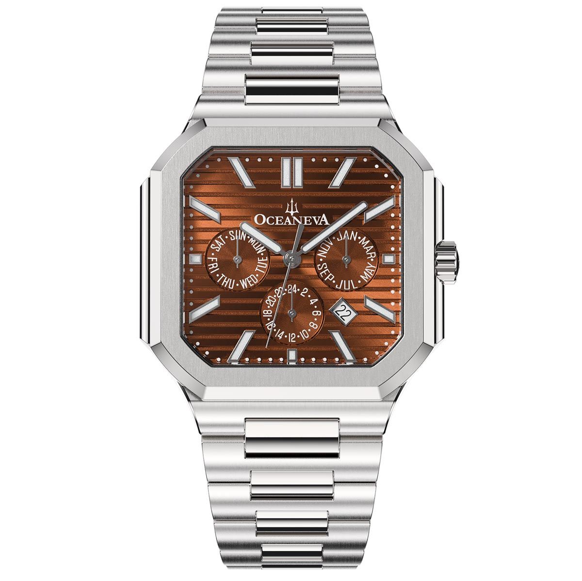 Oceaneva Mens Tenuis Automatic Calendar Thin Watch Brown Dial