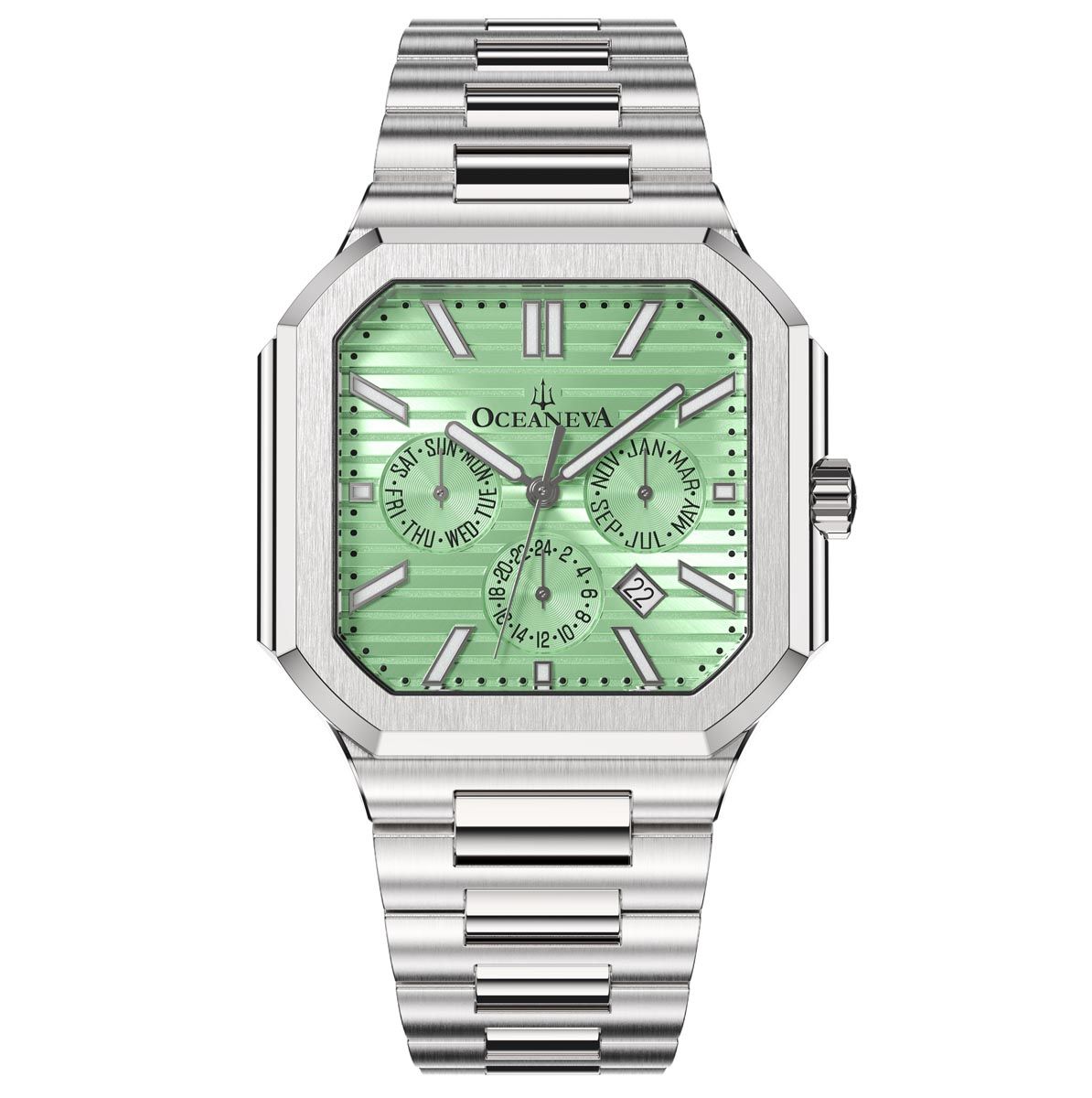 Oceaneva Mens Tenuis Automatic Calendar Thin Watch Mint Dial