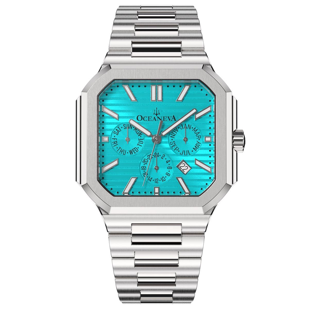 Oceaneva Mens Tenuis Automatic Calendar Thin Watch Teal Dial