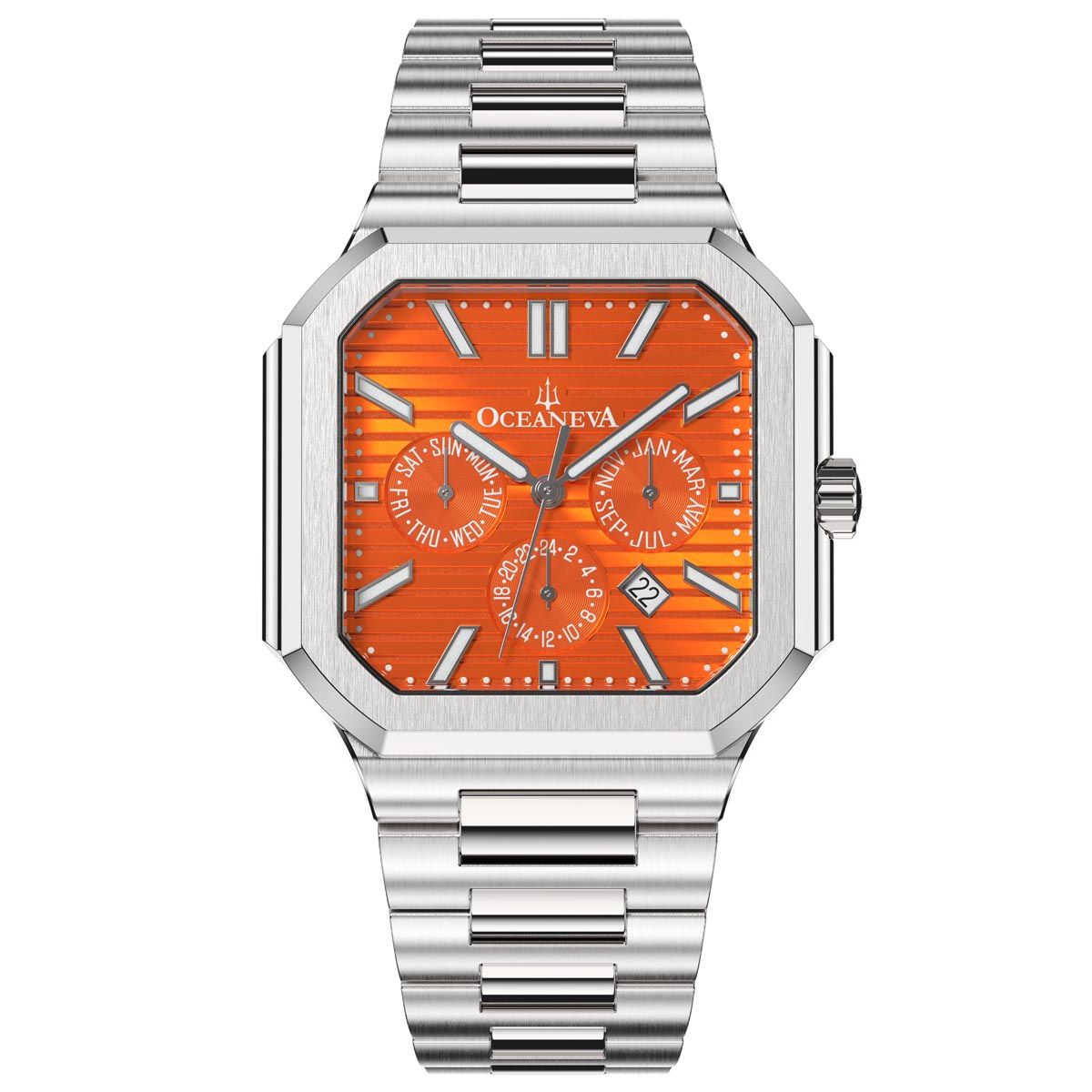 Oceaneva Mens Tenuis Automatic Calendar Thin Watch Orange Dial