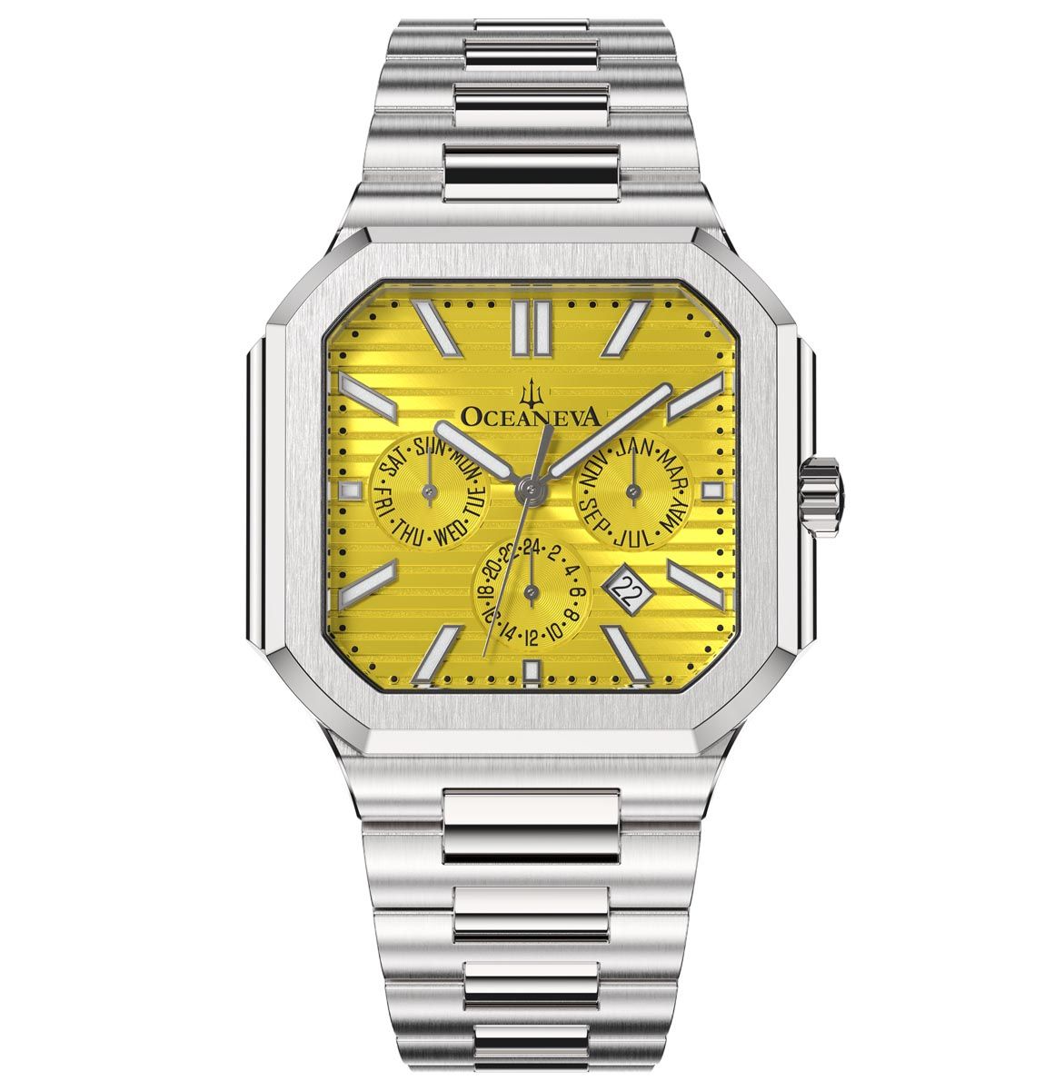 Oceaneva Mens Tenuis Automatic Calendar Thin Watch Yellow Dial