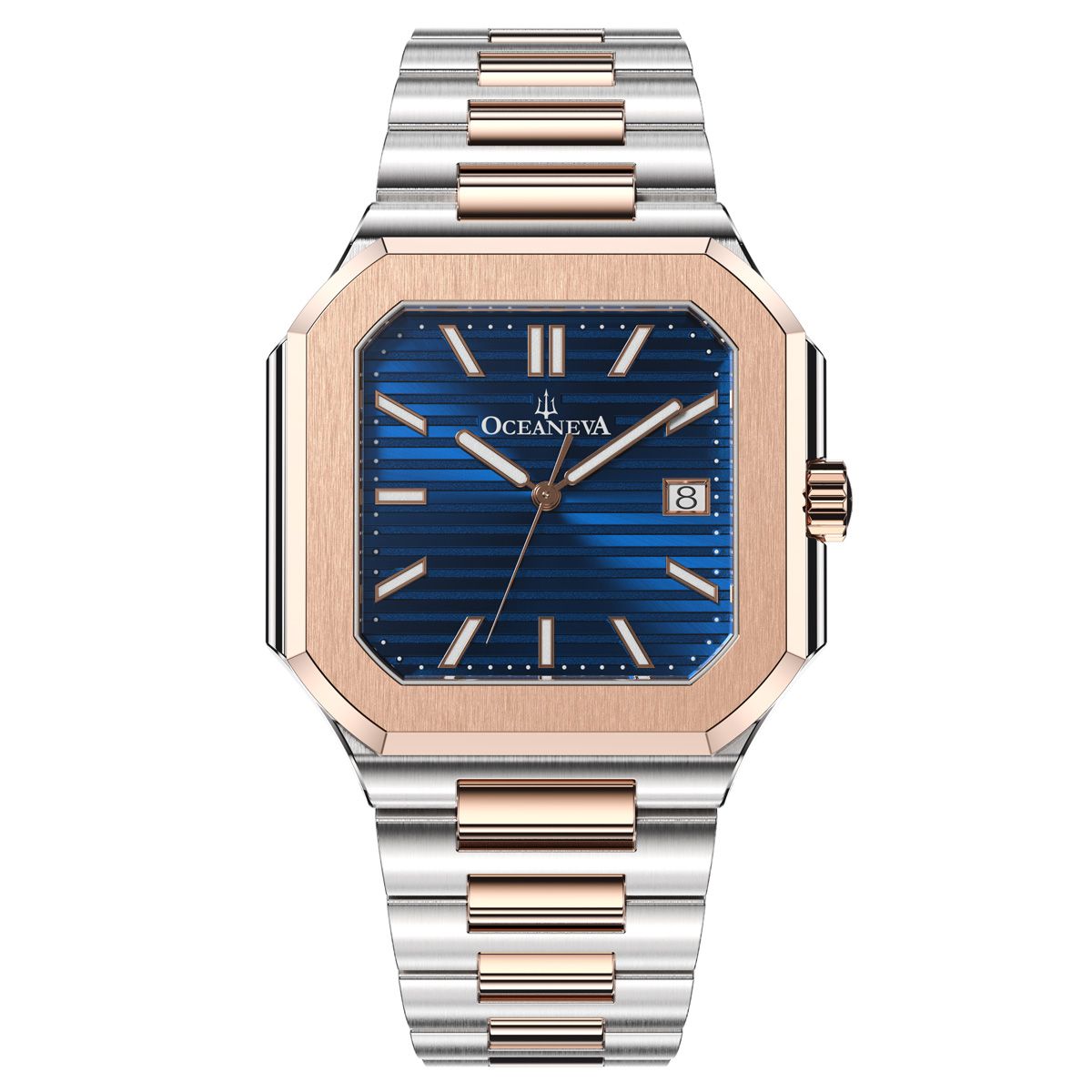 Thin watch with blue dial and rose gold