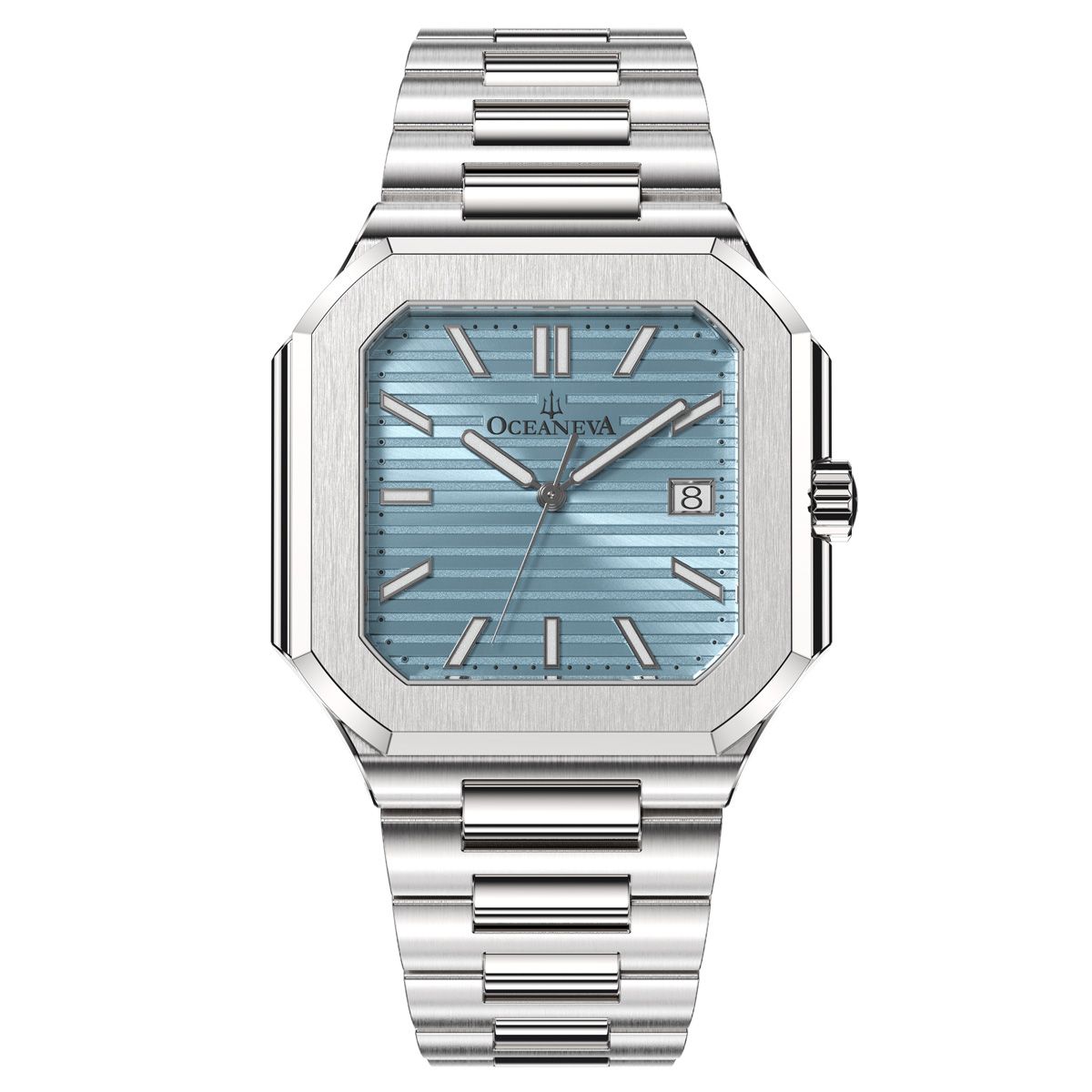 Thin watch with light blue dial
