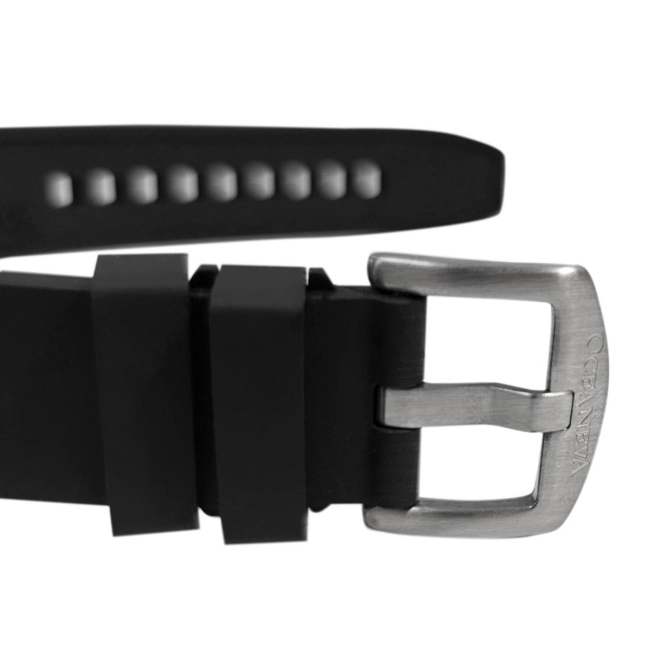 FKM Black Rubber Strap - BRUSHED Steel Buckle - FKM-BK-BR Black FKM rubber strap, FKM Rubber Watch Strap