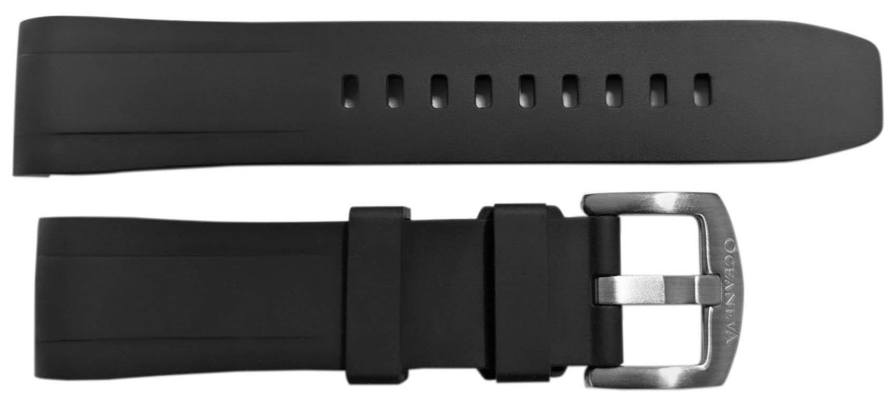 FKM Black Rubber Strap - BRUSHED Steel Buckle - FKM-BK-BR Black FKM rubber strap, FKM Rubber Watch Strap