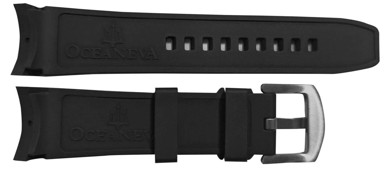 FKM Black Rubber Strap - BRUSHED Steel Buckle - FKM-BK-BR Black FKM rubber strap, FKM Rubber Watch Strap