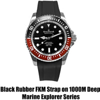 Thumbnail for FKM Black Rubber Strap - BRUSHED Steel Buckle - FKM-BK-BR Black FKM rubber strap, FKM Rubber Watch Strap