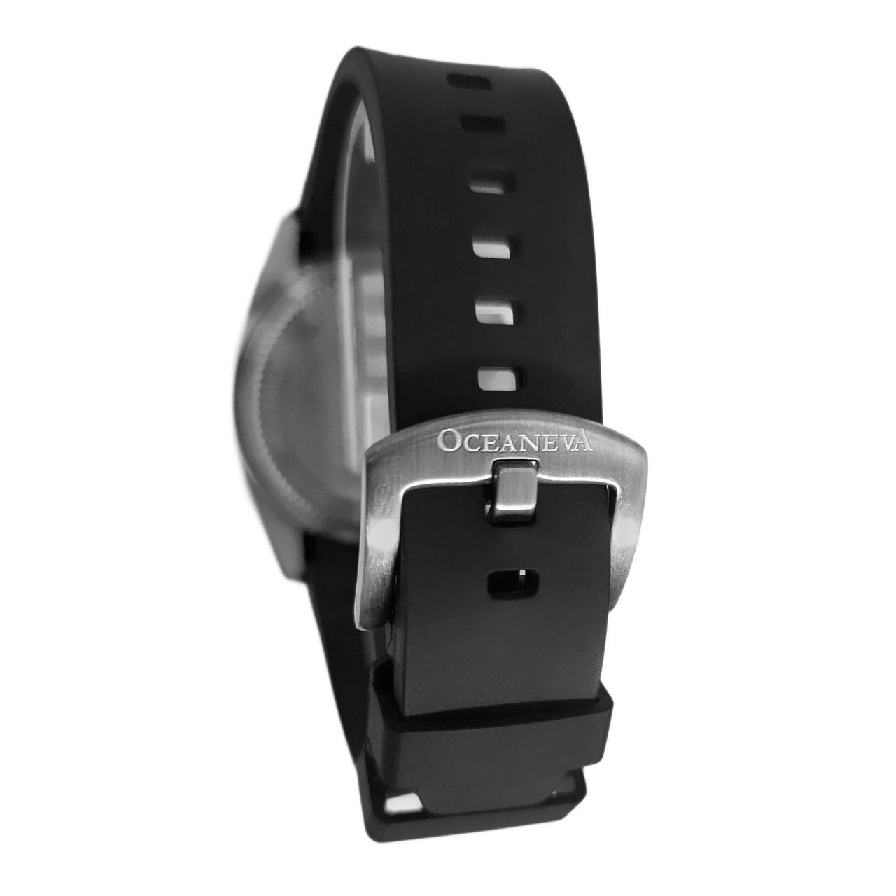 FKM Black Rubber Strap - BRUSHED Steel Buckle - FKM-BK-BR Black FKM rubber strap, FKM Rubber Watch Strap