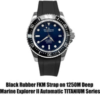 Thumbnail for FKM Black Rubber Strap - BRUSHED Steel Buckle - FKM-BK-BR Black FKM rubber strap, FKM Rubber Watch Strap