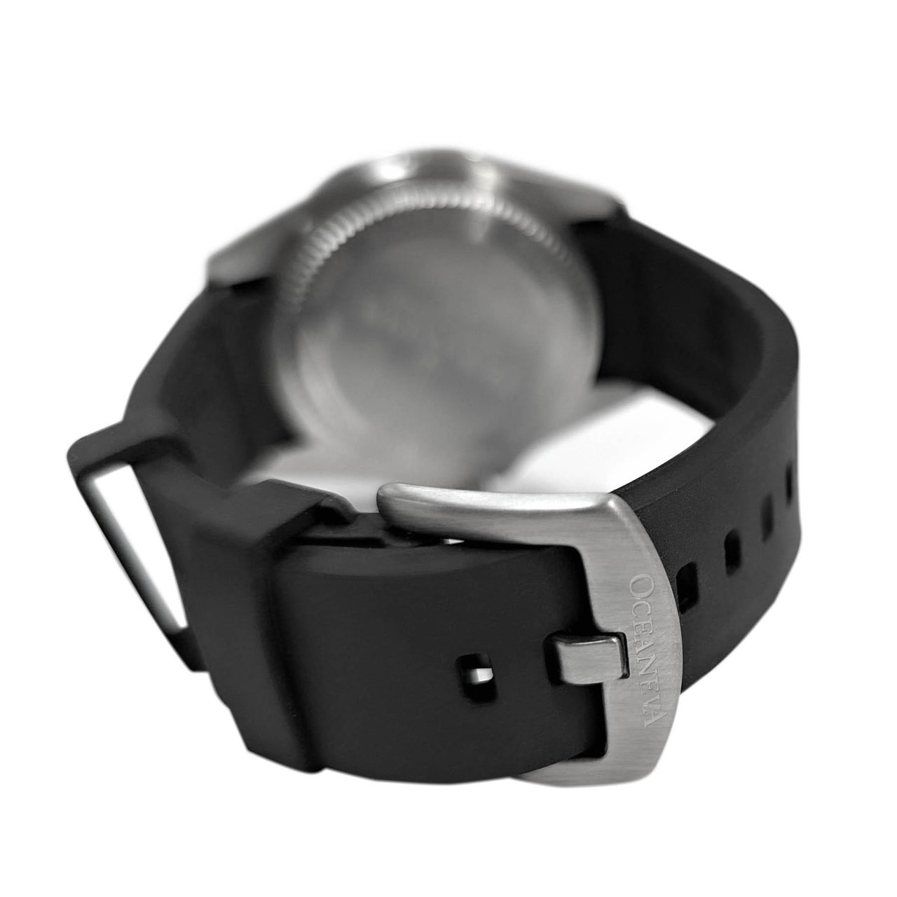 FKM Black Rubber Strap - BRUSHED Steel Buckle - FKM-BK-BR Black FKM rubber strap, FKM Rubber Watch Strap