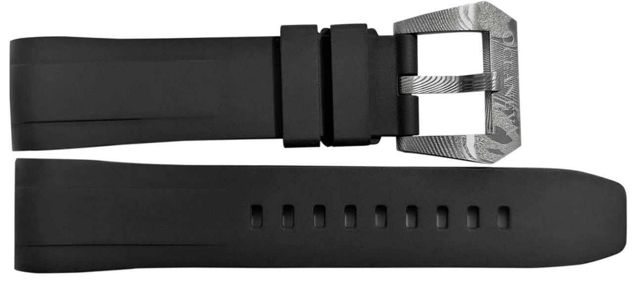 FKM Black Rubber Strap - DAMASCUS Steel Buckle - FKM-BK-DM FKM Rubber Watch Strap, White FKM rubber strap