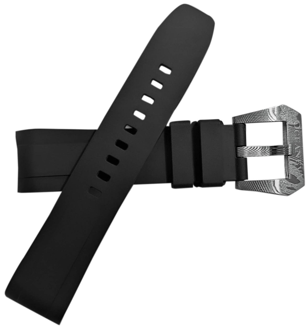 FKM Black Rubber Strap - DAMASCUS Steel Buckle - FKM-BK-DM FKM Rubber Watch Strap, White FKM rubber strap