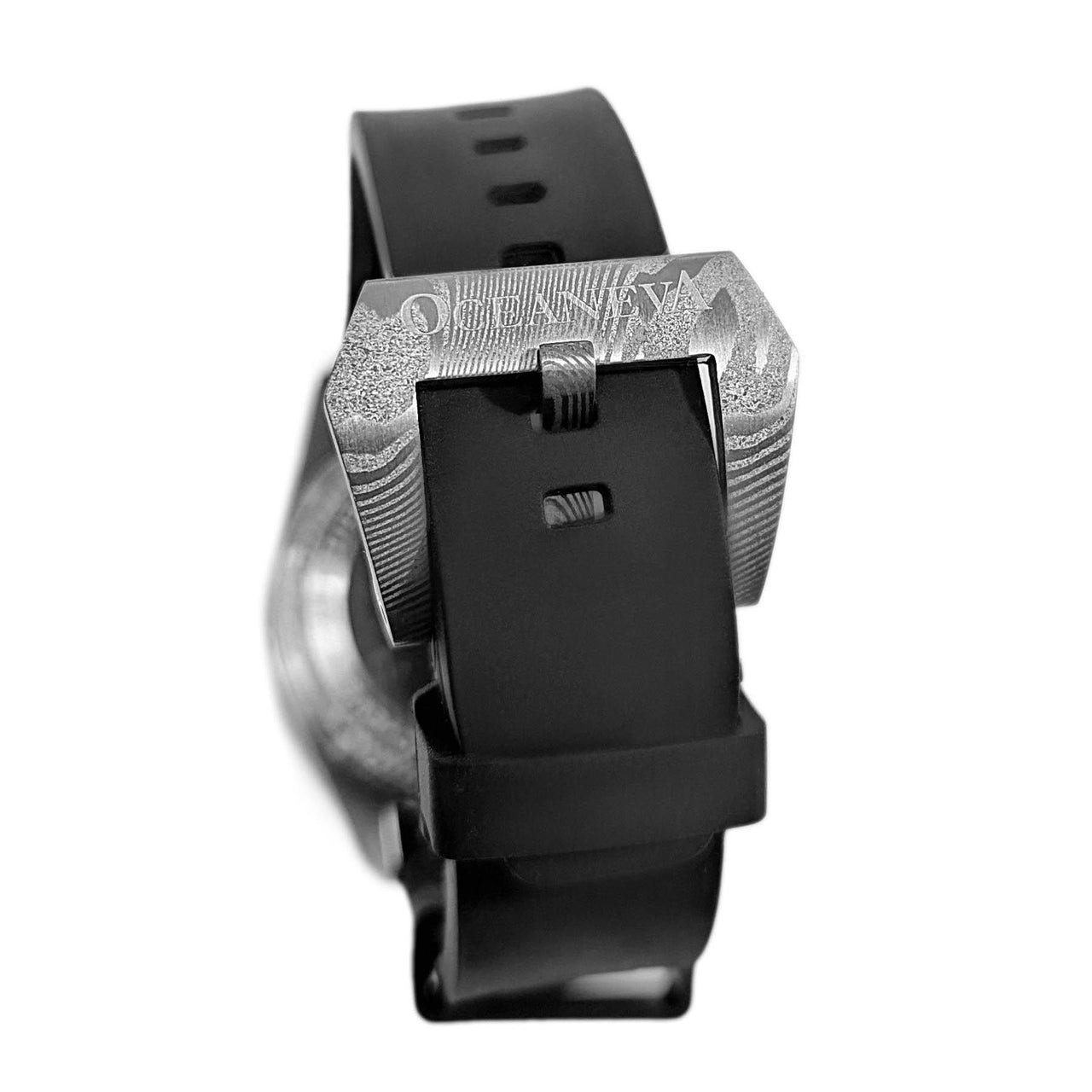 FKM Black Rubber Strap - DAMASCUS Steel Buckle - FKM-BK-DM FKM Rubber Watch Strap, White FKM rubber strap