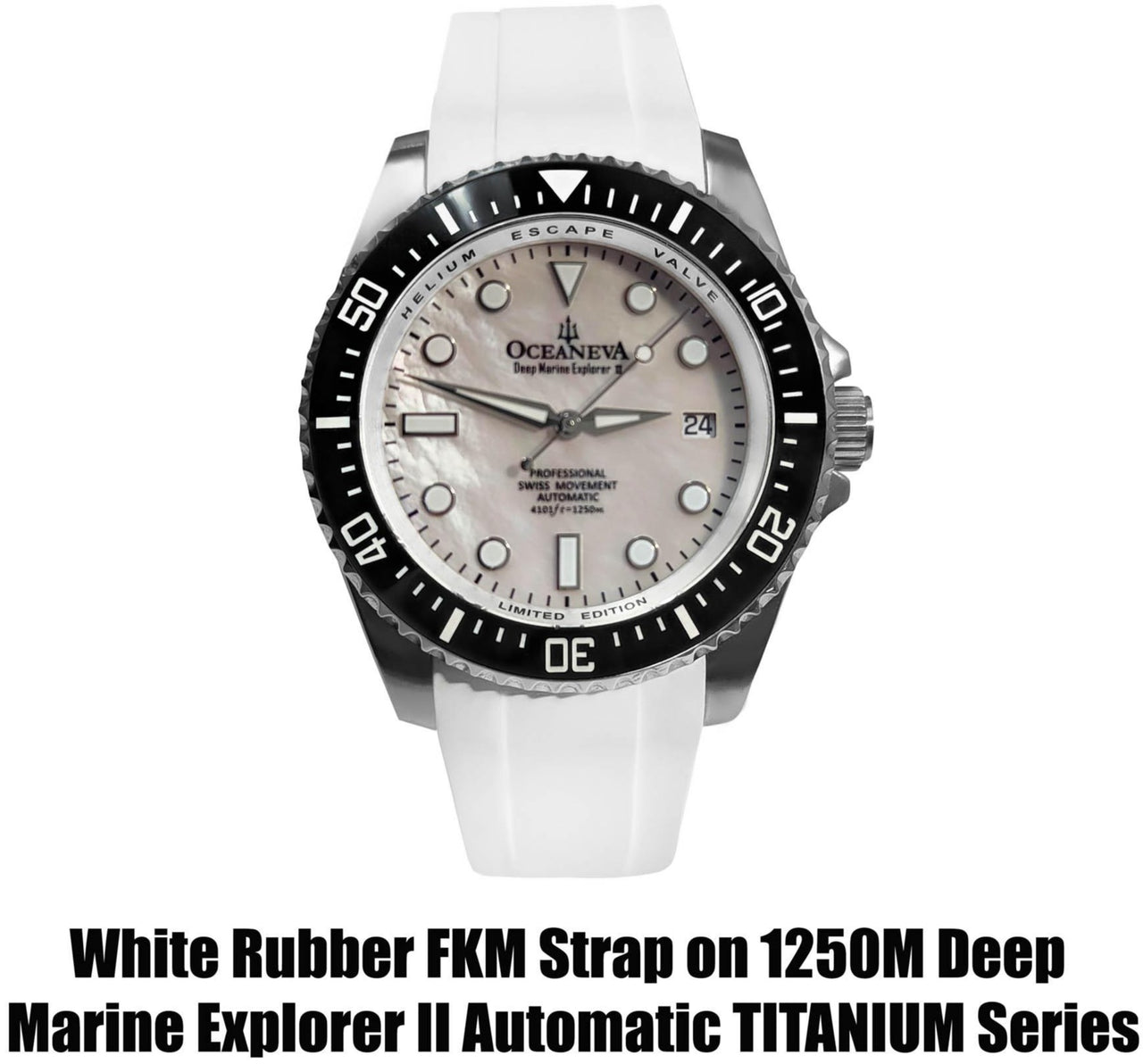 FKM White Rubber Strap - BRUSHED Steel Buckle - FKM-WH-BR FKM Rubber Watch Strap, White FKM rubber strap