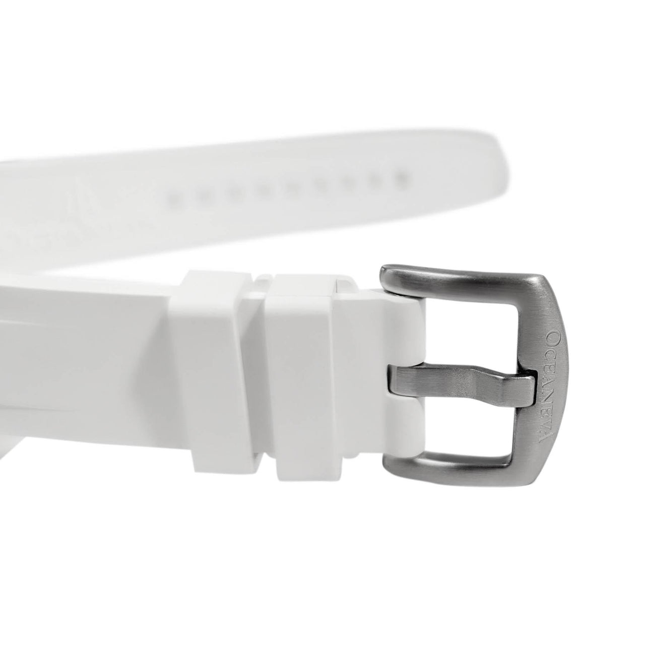 FKM White Rubber Strap - BRUSHED Steel Buckle - FKM-WH-BR FKM Rubber Watch Strap, White FKM rubber strap