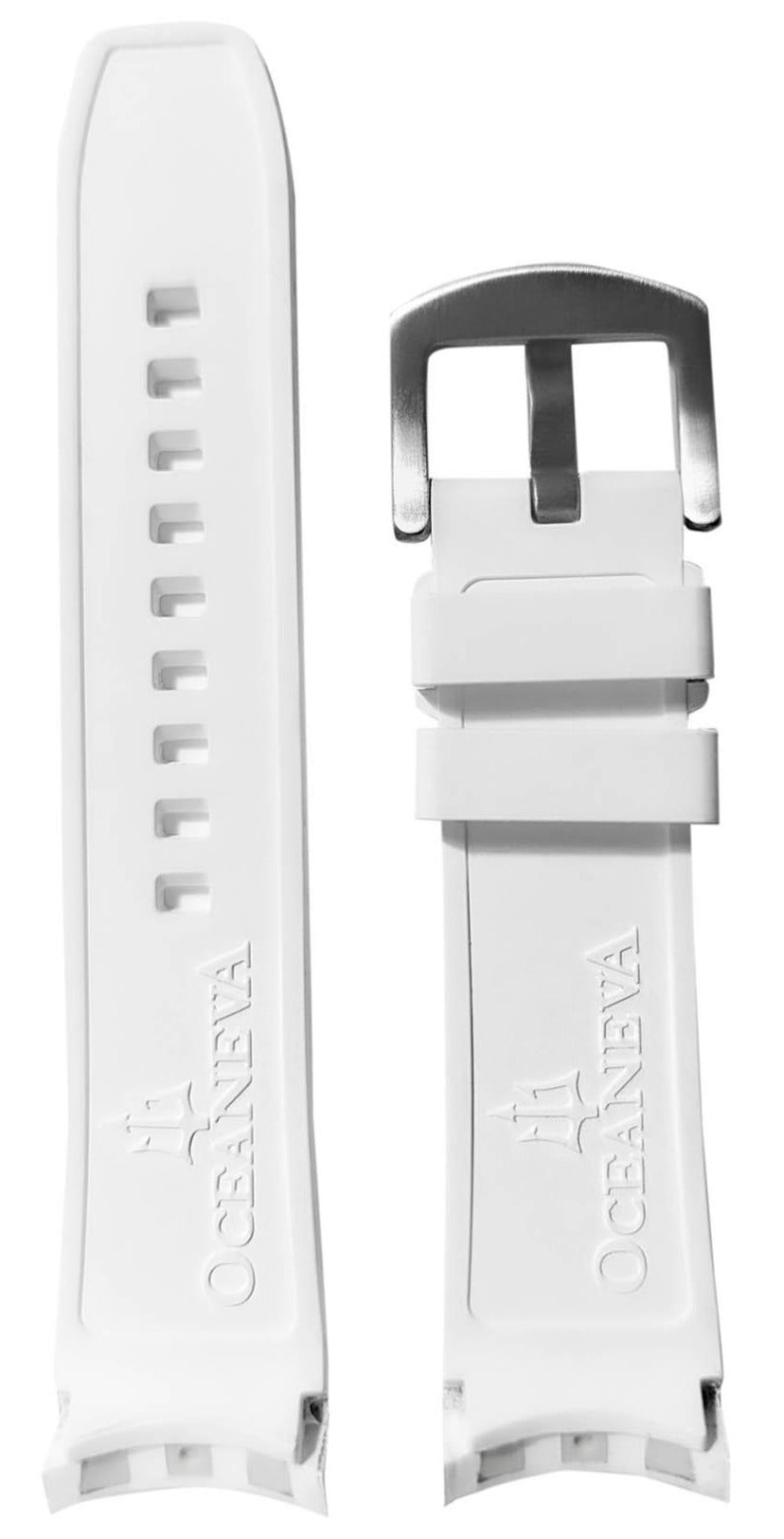 FKM White Rubber Strap - BRUSHED Steel Buckle - FKM-WH-BR FKM Rubber Watch Strap, White FKM rubber strap