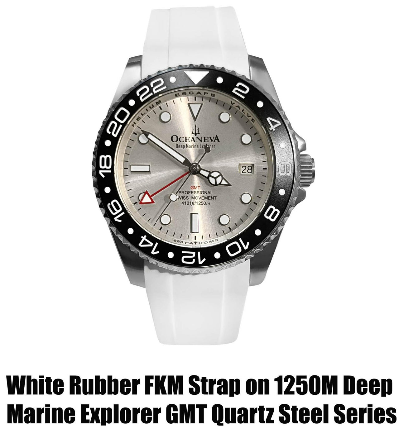 FKM White Rubber Strap - BRUSHED Steel Buckle - FKM-WH-BR FKM Rubber Watch Strap, White FKM rubber strap