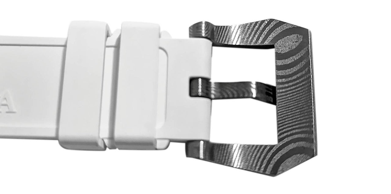 FKM White Rubber Strap - DAMASCUS Steel Buckle - FKM-WH-DM FKM Rubber Watch Strap, White FKM rubber strap