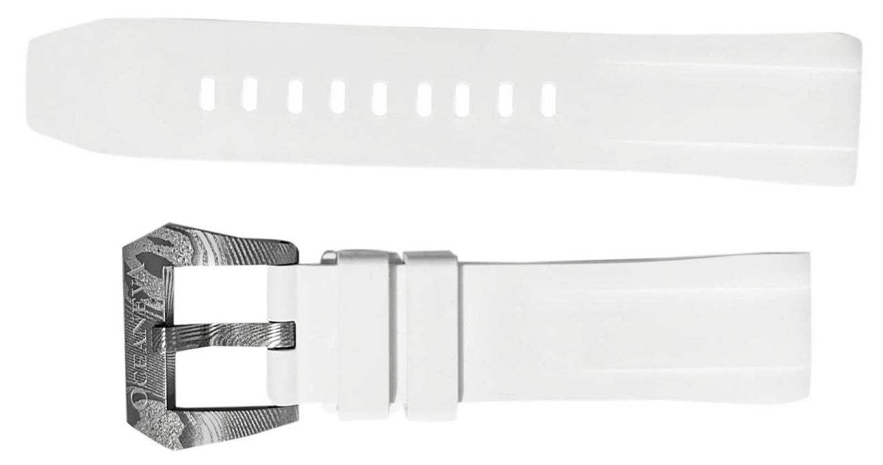 FKM White Rubber Strap - DAMASCUS Steel Buckle - FKM-WH-DM FKM Rubber Watch Strap, White FKM rubber strap