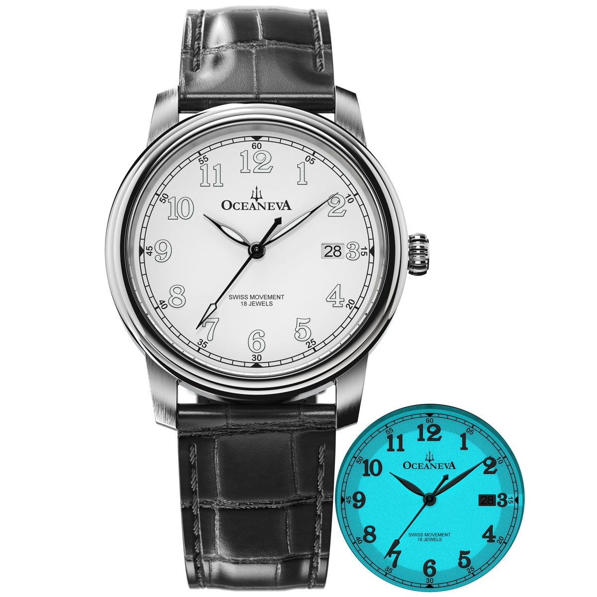 Oceaneva Tempus Pure Classic Dress Watch SW210 Manual Wind Grade 5 Titanium with black leather strap