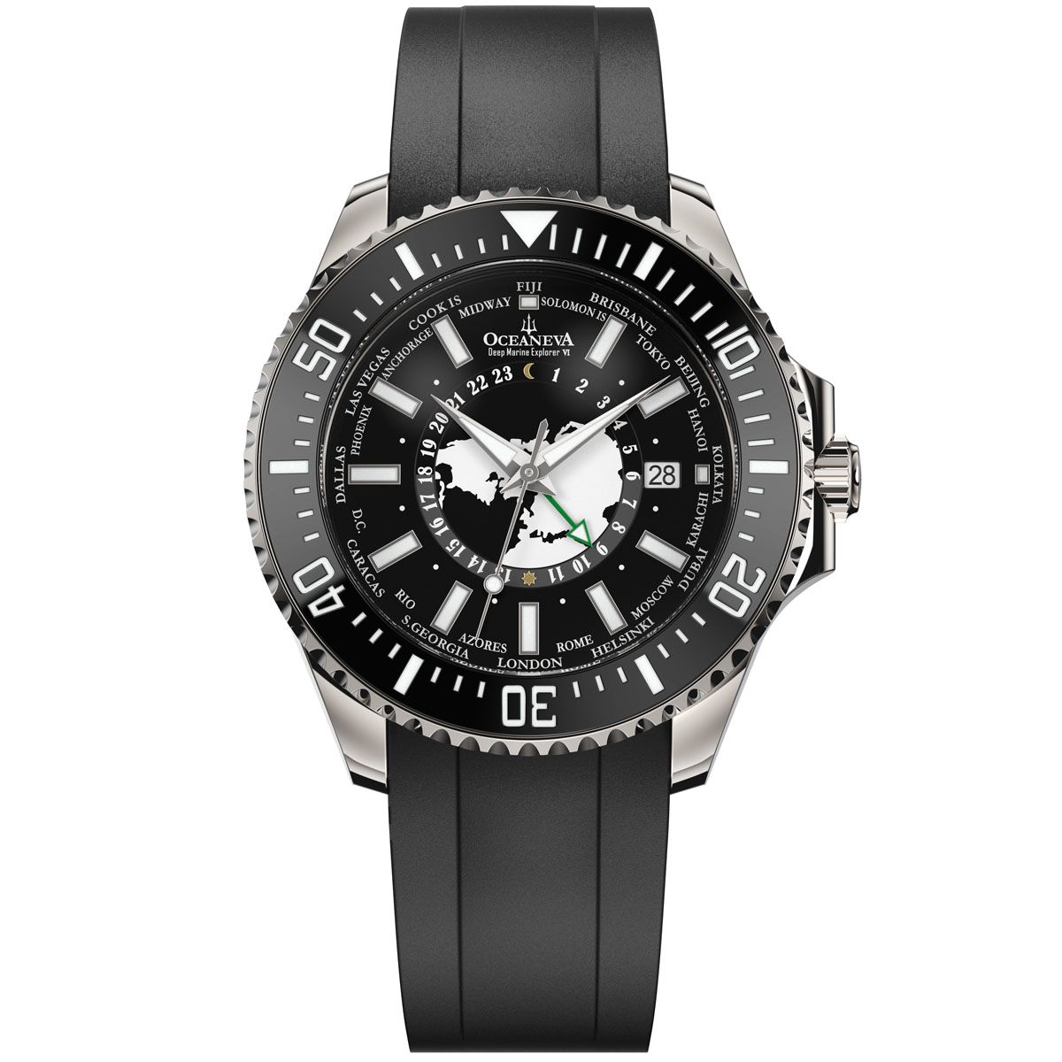 Oceaneva WorldTime 6000m Automatic Grade 5 Titanium GMT Watch Black Gray
