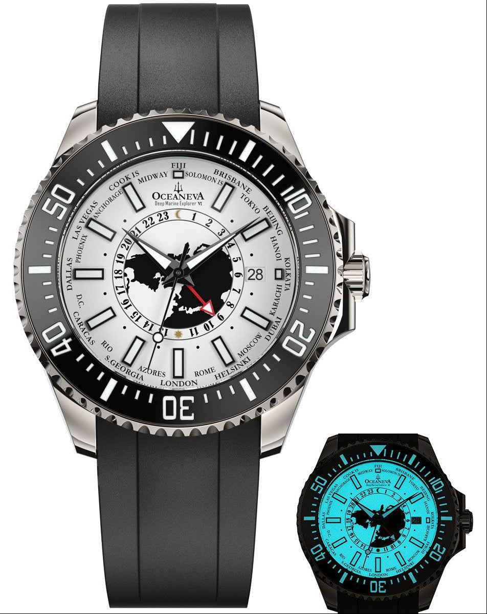 Oceaneva WorldTime 6000m Automatic Grade 5 Titanium GMT Watch Full Lume Blue